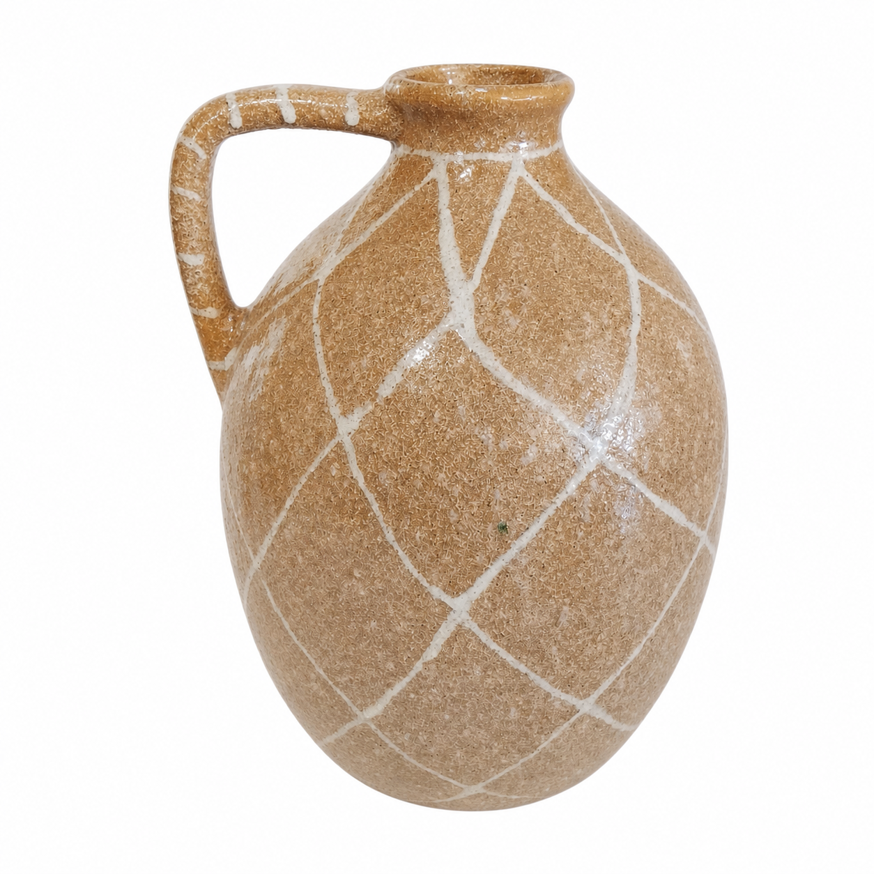 77770 - VASO EM CERAMICA BEGE COM LISTRAS BRANCAS