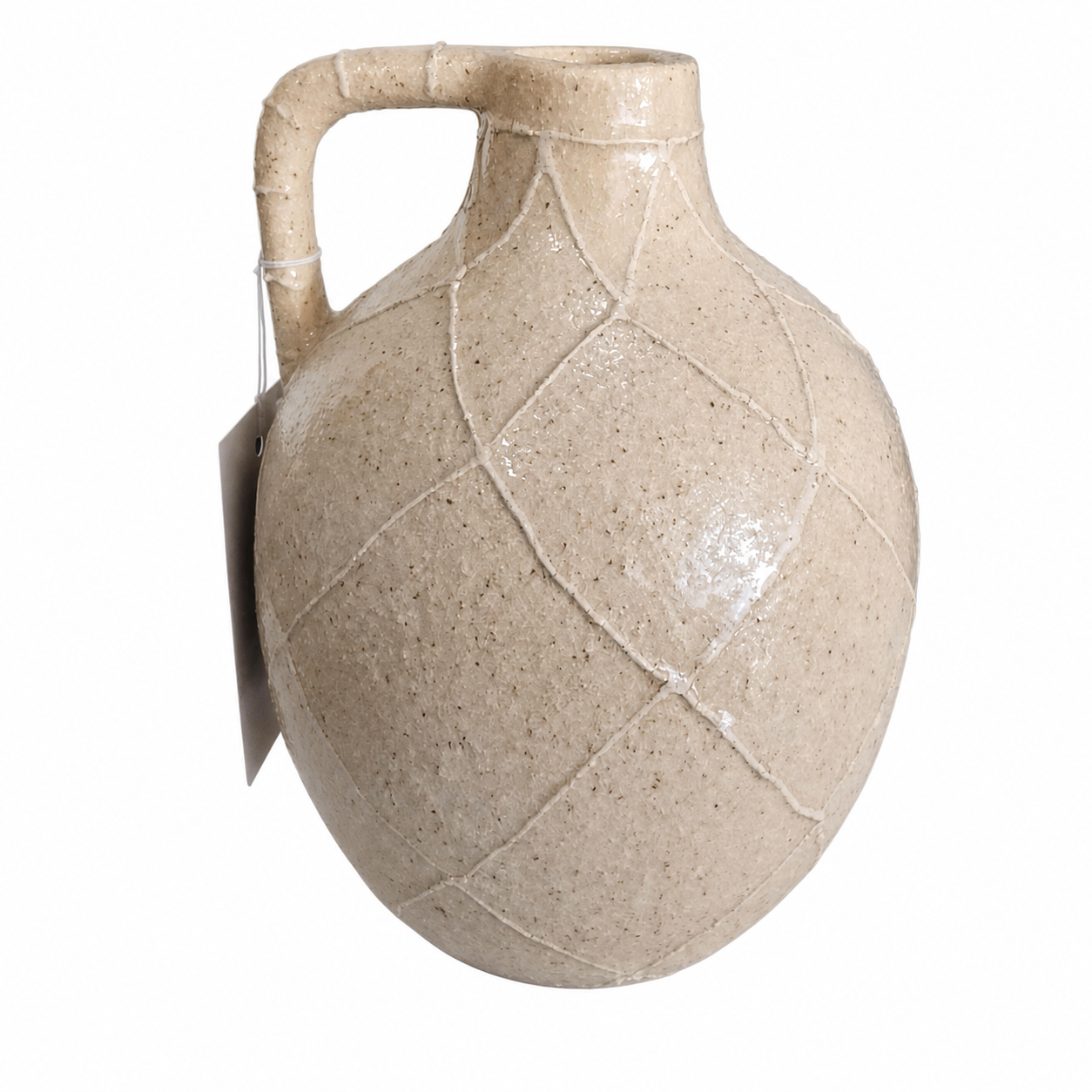 77771 - VASO EM CERAMICA CREME COM LISTRS BRANCAS