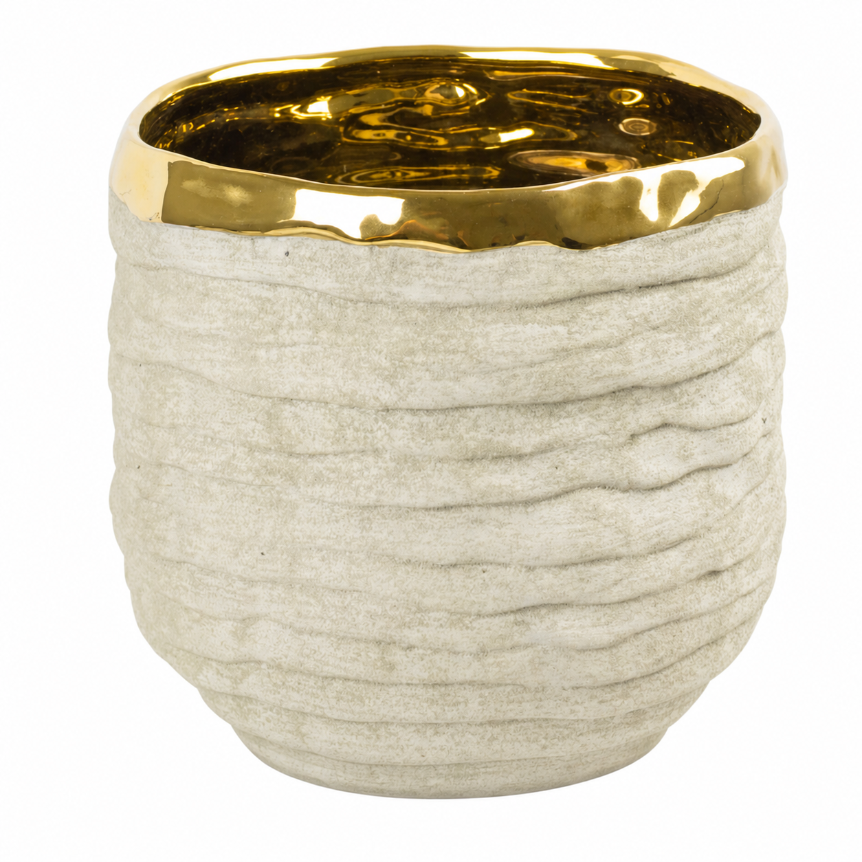 537107 - VASO EM CERAMICA - BEGE COM DOURADO G