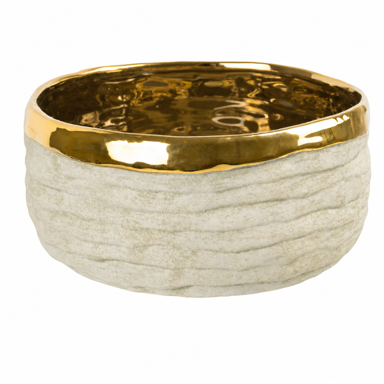 537109 - VASO EM CERAMICA - BEGE COM DOURADO