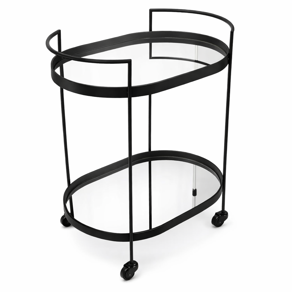 CARRINHO BAR OVAL ESPELHADO G 90X40X80 PRETO -