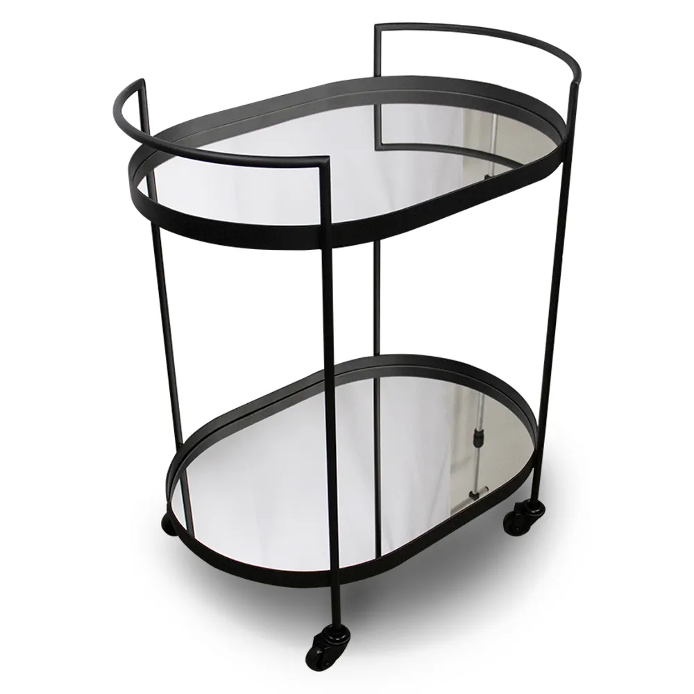 CARRINHO BAR OVAL ESPELHADO M 62X40X90 PRETO -