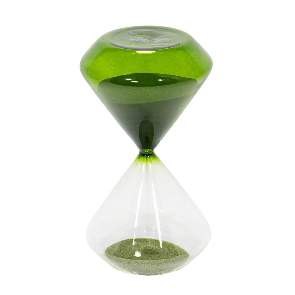 65729 - AMPULHETA 30' DE VIDRO INCOLOR E VERDE COM AREIA VERDE G