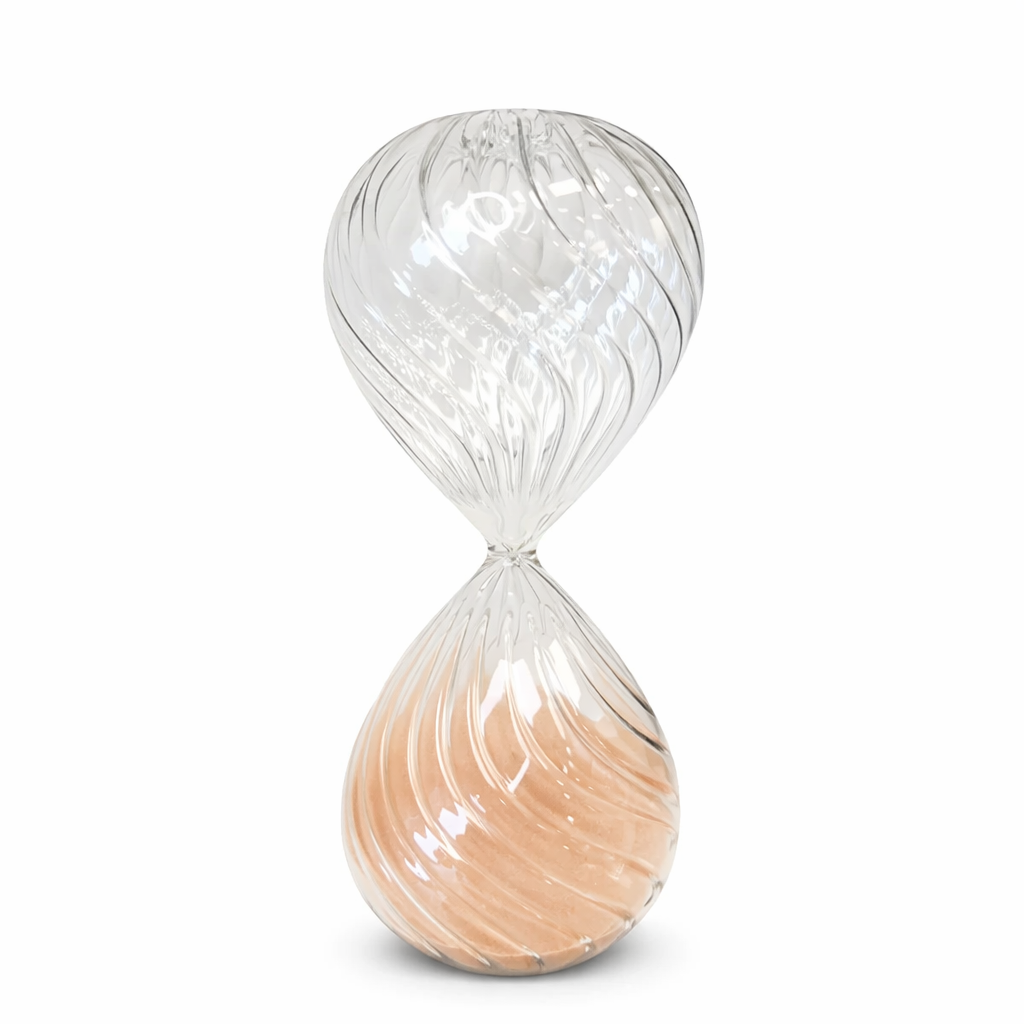 65712 - AMPULHETA 60' DE VIDRO EM ASPIRAL INCOLOR COM AREIA TERRACOTA G
