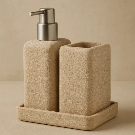 KIT P/ BANHEIRO BEGE EM POLIRRESINA - 3 PCS