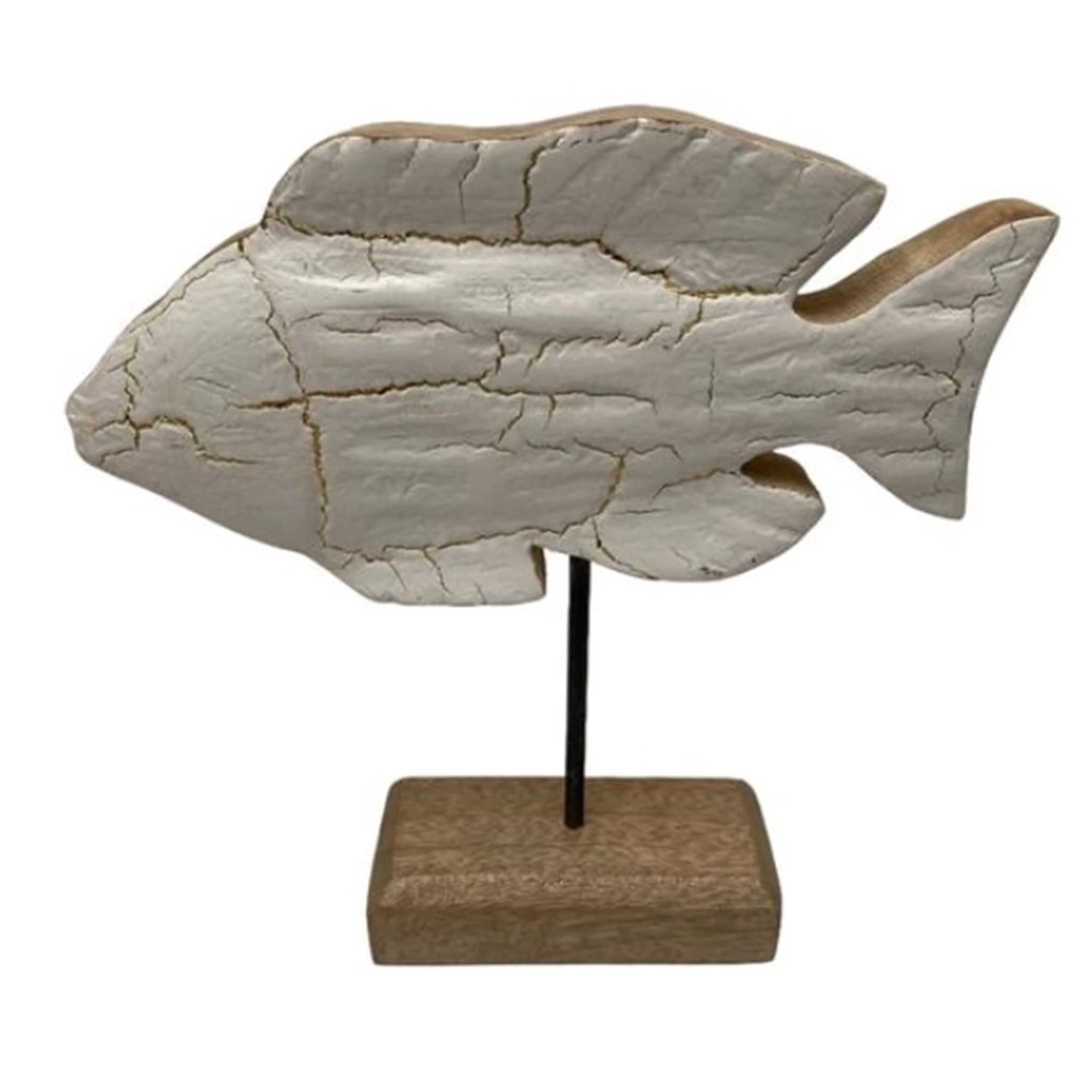 22369 ESCULTURA MADEIRA FORMATO PEIXE 20X20X5CM