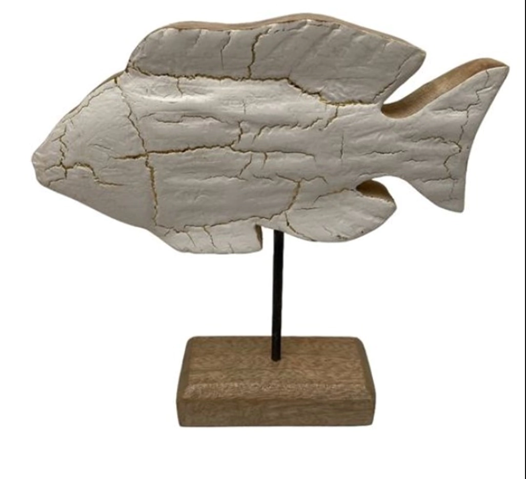 22371 ESCULTURA MADEIRA FORMATO PEIXE 40X32X7CM