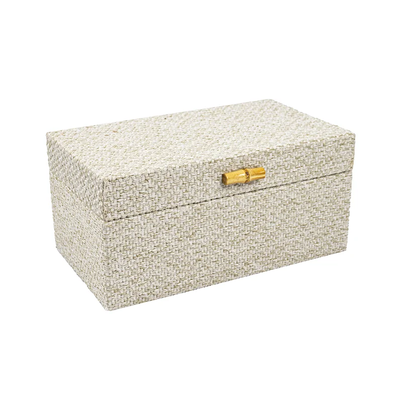 73308 - CAIXA DECORATIVA EM MADEIRA E LINHO BRANCO P