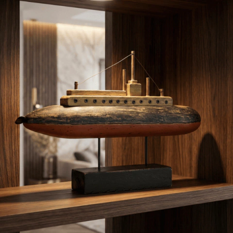 69314 - ESCULTURA DE MADEIRA SUBMARINO