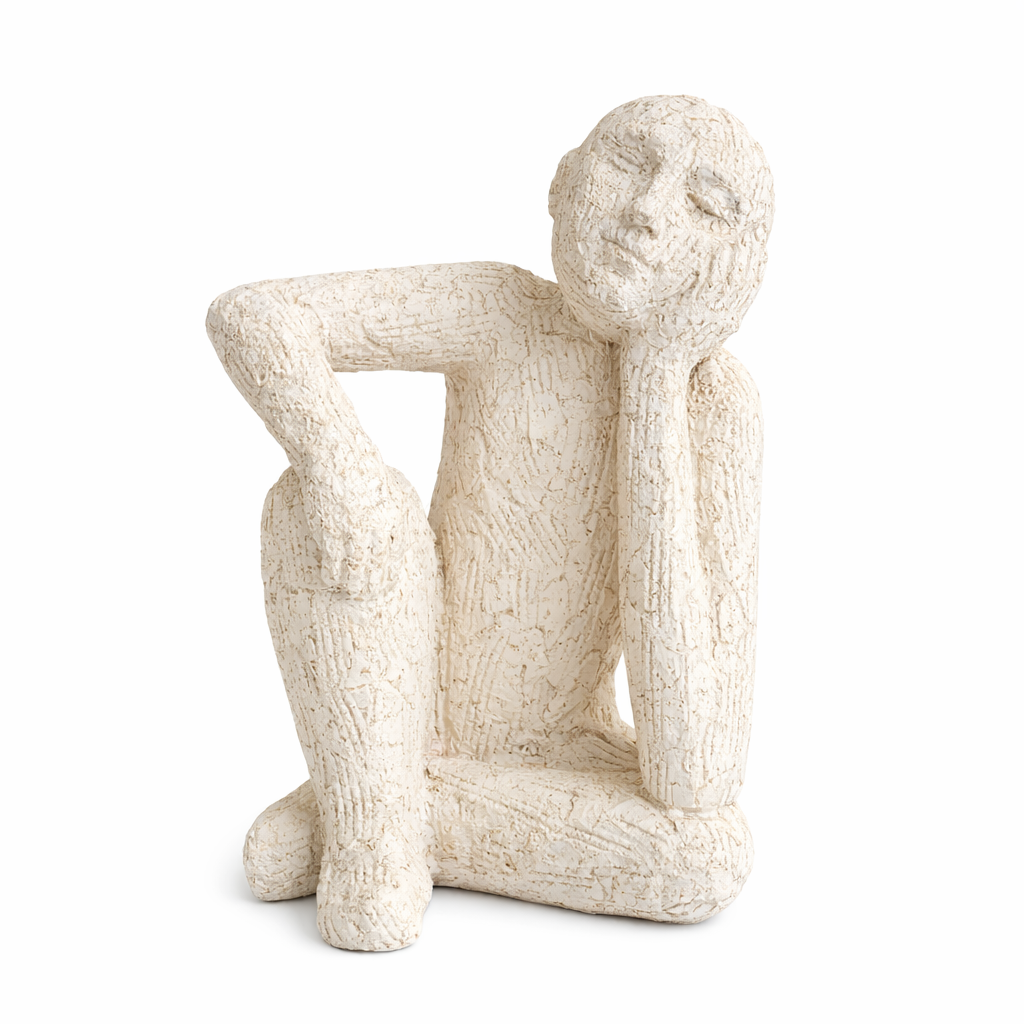 70103 - ESCULTURA EM CERAMICA HOMEM PENSANDO BEGE G