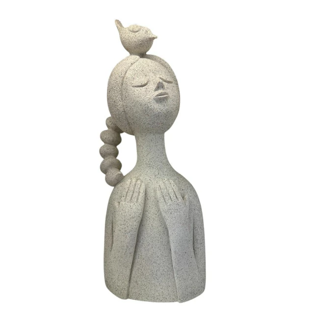 72613 - ESCULTURA MENINA COM PASSAROS EM RESINA BRANCO