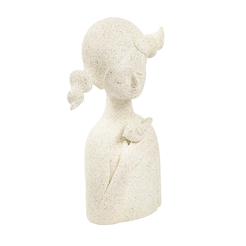 72611 - ESCULTURA MENINA COM PASSAROS EM RESINA BRANCO