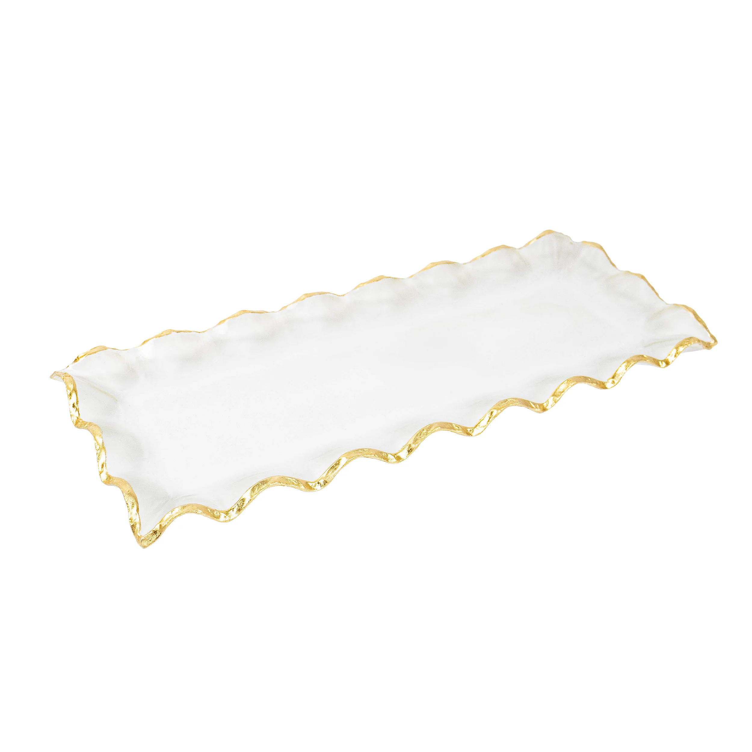 74406 - BANDEJA DECORATIVA EM VIDRO FOSCO COM DETALHES DOURADO