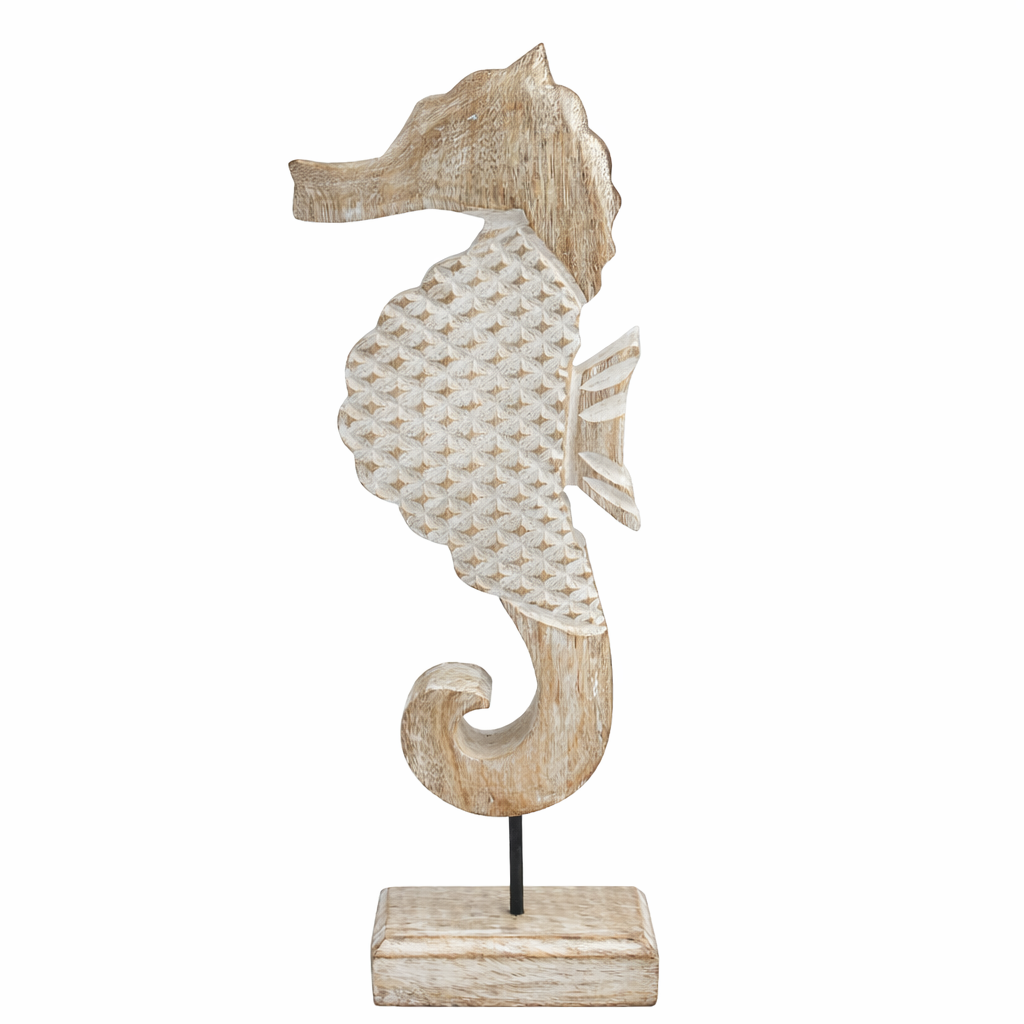 22996 ESCULTURA CAVALO MARINHO EM MADEIRA PINTURA