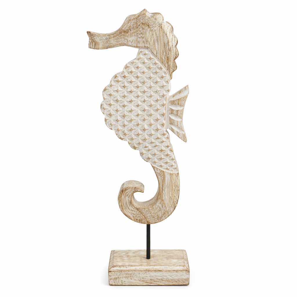 22997 ESCULTURA CAVALO MARINHO EM MADEIRA PINTURA