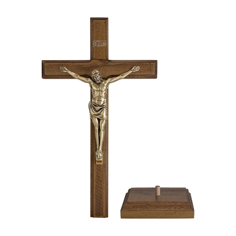Adorno Cruz de Madeira com Aplique OV p/ Mesa e Parede 35cm OURO VELHO