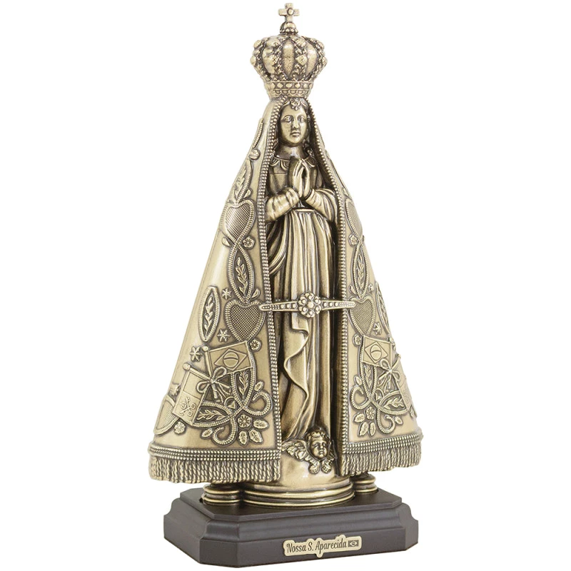 Adorno Nossa Senhora Aparecida em Metal Ouro Velho com Base 25cm OURO VELHO