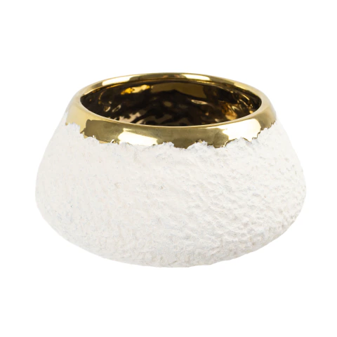 537104 - VASO EM CERAMICA - BRANCO COM DOURADO G